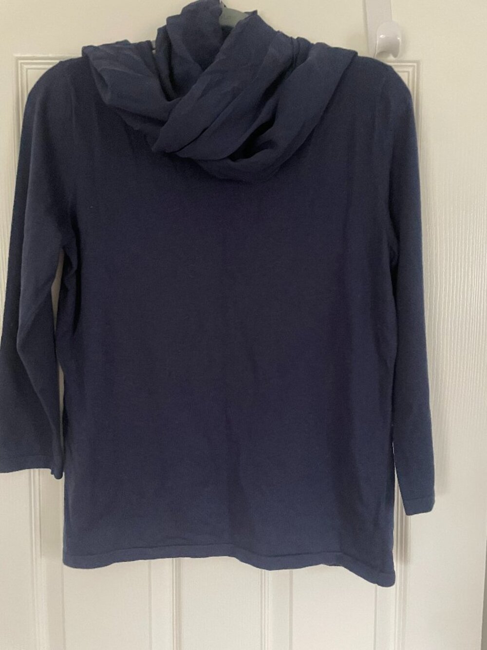 NWOT Ralph Lauren Silk Blend Sweater With Silk Scarf, 3/4 Sleeve, Navy Blue, L